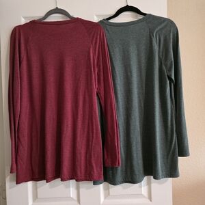 2 For 1 - SET!  Long Sleeve Tops in Burgundy and Forest Green